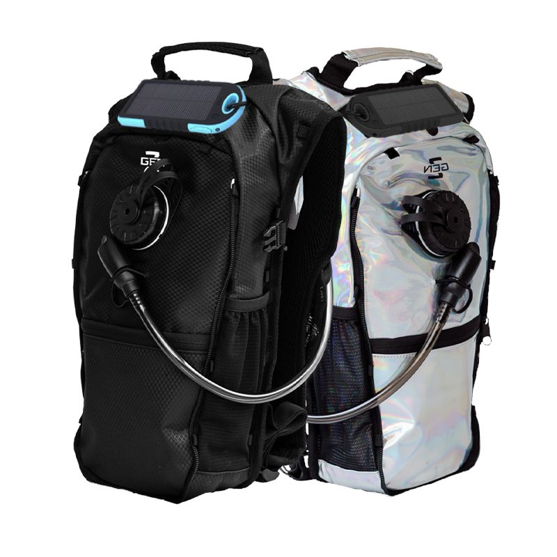 RaveRunner Anti-theft Hydration Pack with solar panel charger attachment